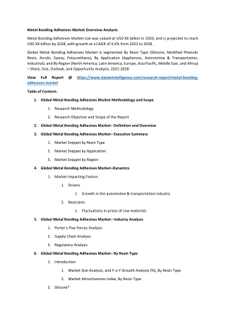 Metal Bonding Adhesives Market Analysis 2021