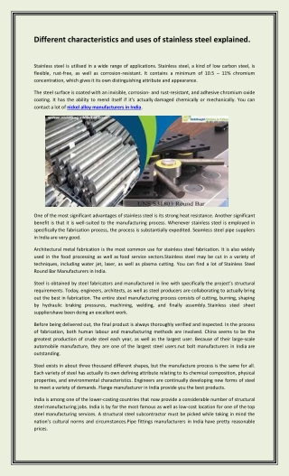 Different characteristics and uses of stainless steel