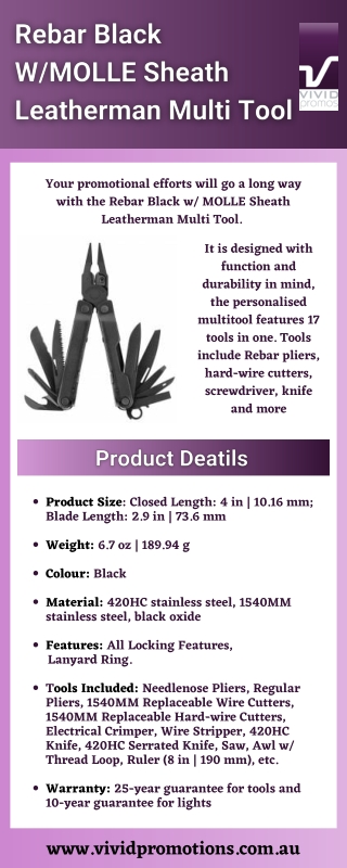 Custom Branded Rebar Black W/MOLLE Sheath Leatherman Multi Tool