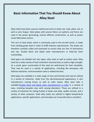 Basic Information That You Should Know About Alloy Steel