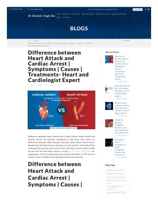 Difference between Heart Attack and Cardiac Arrest - Symptoms - Causes - Treatments- Heart and Cardiologist Expert