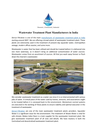 Wastewater Treatment Plant Manufacturers in India
