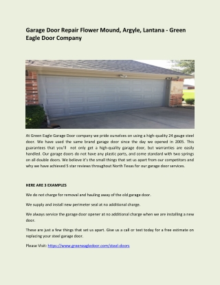 Garage Door Repair Flower Mound, Argyle, Lantana - Green Eagle Door Company