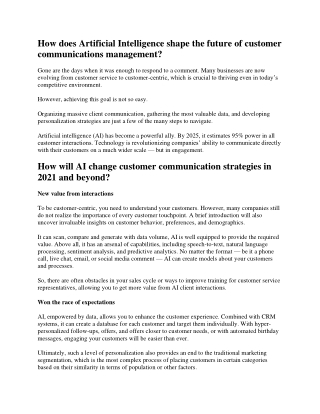 How does Artificial Intelligence shape the future of customer communications management