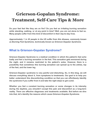 Grierson-Gopalan Syndrome: Treatment, Self-Care Tips & More