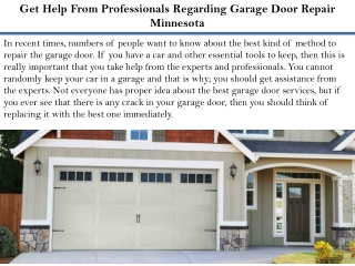 Get Help From Professionals Regarding Garage Door Repair Minnesota