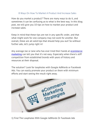 8 Ways On How To Market A Product And Increase Sales