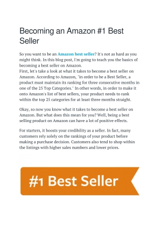 Becoming an Amazon #1 Best Seller
