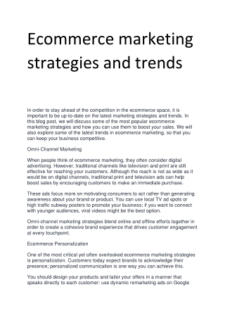 Ecommerce marketing strategies and trends