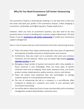 Why Do You Need Ecommerce Call Center Outsourcing Services