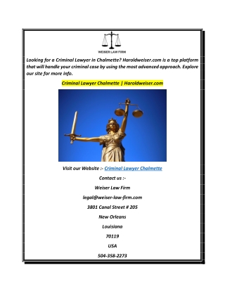 Criminal Lawyer Chalmette  Haroldweiser.com