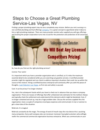 Steps to Choose a Great Plumbing Service-Las Vegas, NV