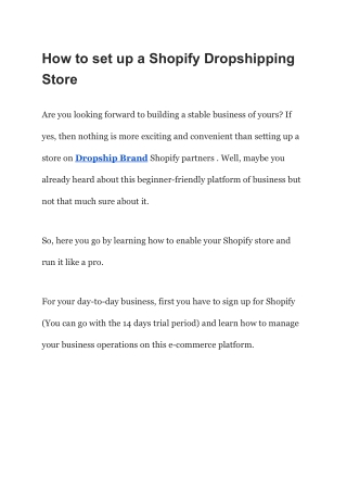 How to set up a Shopify Dropshipping Store?