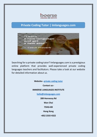 Private Coding Tutor  Imlanguages