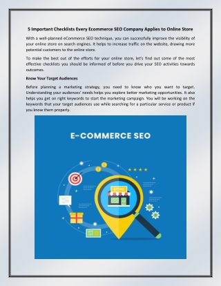 5 Important Checklists Every Ecommerce SEO Company Applies to Online Store