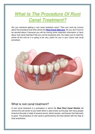 What Is The Procedure Of Root Canal Treatment