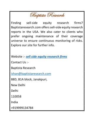 Sell Side Equity Research Firms  Baptistaresearch.com