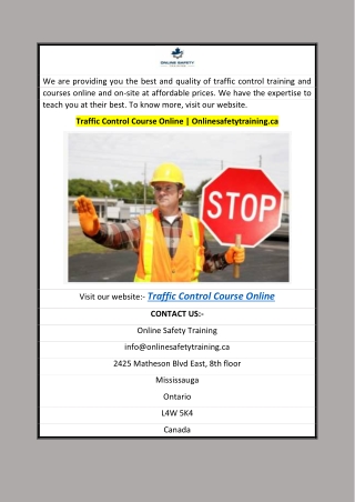 Traffic Control Course Online | Onlinesafetytraining.ca