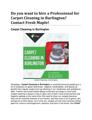 Do you want to hire a Professional for Carpet Cleaning in Burlington