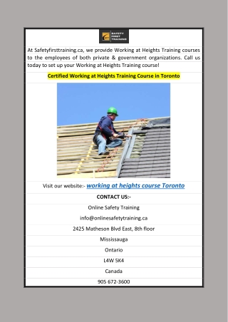 Certified Working at Heights Training Course in Toronto