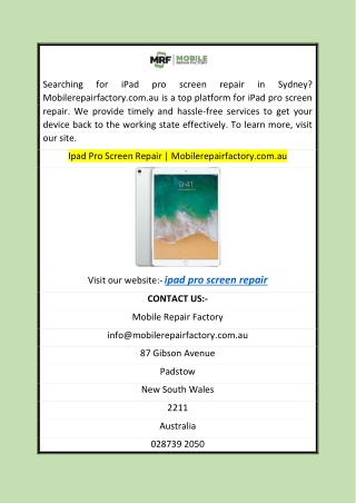 Ipad Pro Screen Repair | Mobilerepairfactory.com.au