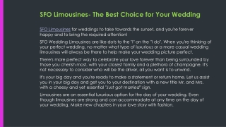 SFO Limousines- The Best Choice for Your Wedding