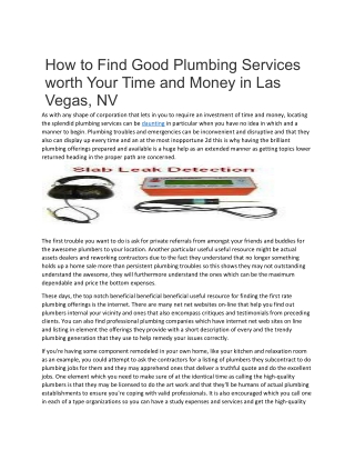 How to Find Good Plumbing Services worth Your Time and Money in Las Vegas, NV