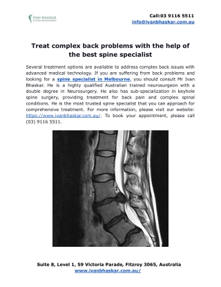 Treat complex back problems with the help of the best spine specialist