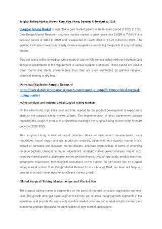 Surgical Tubing Market Growth Rate, Size, Share, Demand & Forecast to 2029
