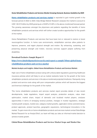 Home Rehabilitation Products and Services Market Growing Demand, Business Guideline by 2029