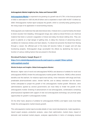 Anticoagulants Market Insights by Size, Status and Forecast 2029