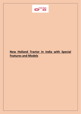 New Holland Tractor In India with Special  Features and Models