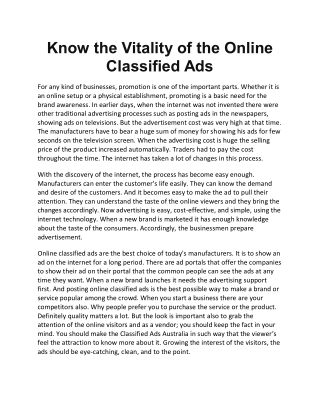 Know The Vitality of The Online Classified Ads