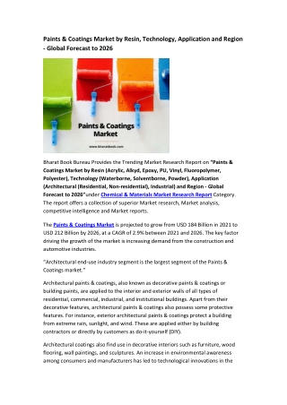Global Paints & Coatings Market Research Report 2021-2026