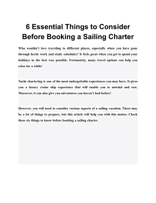 6 Essential Things to Consider Before Booking a Sailing Charter