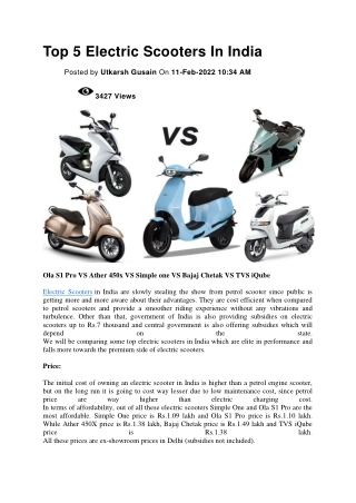 Top 5 Electric Scooters In India