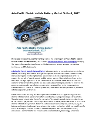 Asia-Pacific Electric Vehicle Battery Market Outlook, 2027