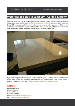 Water Based Spray In Salisbury