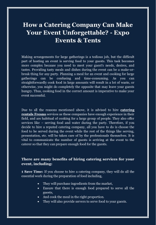 How a Catering Company Can Make Your Event Unforgettable? - Expo Events & Tents