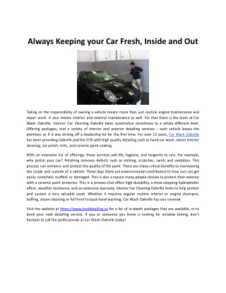 Always Keeping your Car Fresh, Inside and Out