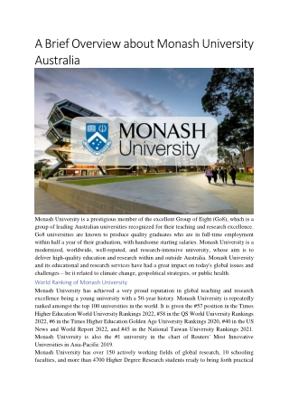 A Brief Overview about Monash University Australia