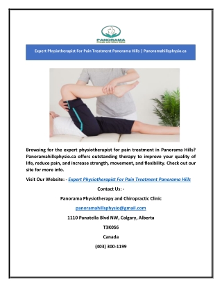 Expert Physiotherapist For Pain Treatment Panorama Hills | Panoramahillsphysio.c