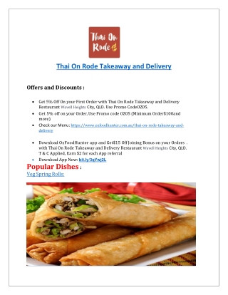 5% Off - Thai On Rode Takeaway and Delivery Menu, QLD