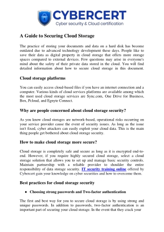 A Guide to Securing Cloud Storage