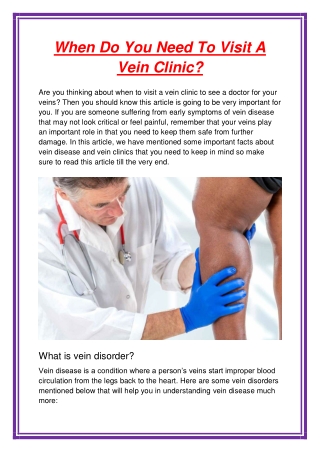 When Do You Need To Visit A Vein Clinic