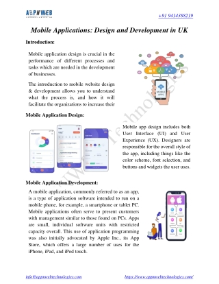 Mobile Applications Design and Development in UK