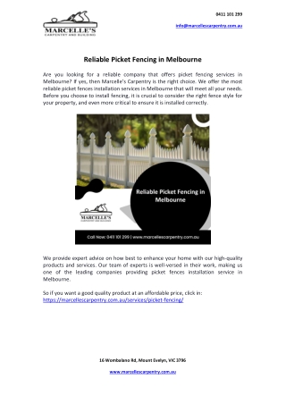 Reliable Picket Fencing in Melbourne