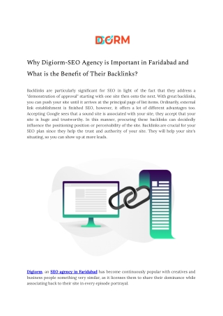 Why Digiorm-SEO Agency is Important in Faridabad and What is the Benefit of Their Backlinks