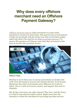 Why does every offshore merchant need an Offshore Payment Gateway - Highrisk Gateways