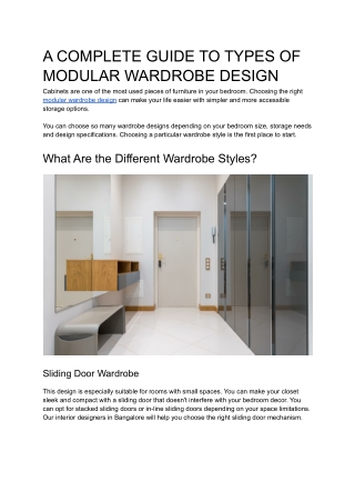 A COMPLETE GUIDE TO TYPES OF MODULAR WARDROBE DESIGN
